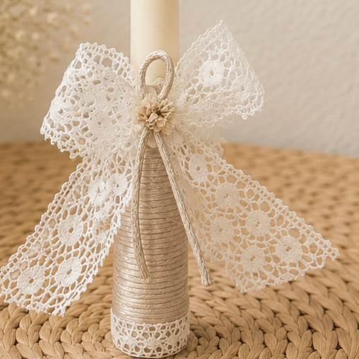 Vela Artesanal Personalizada Bautizo & Comunión Almond