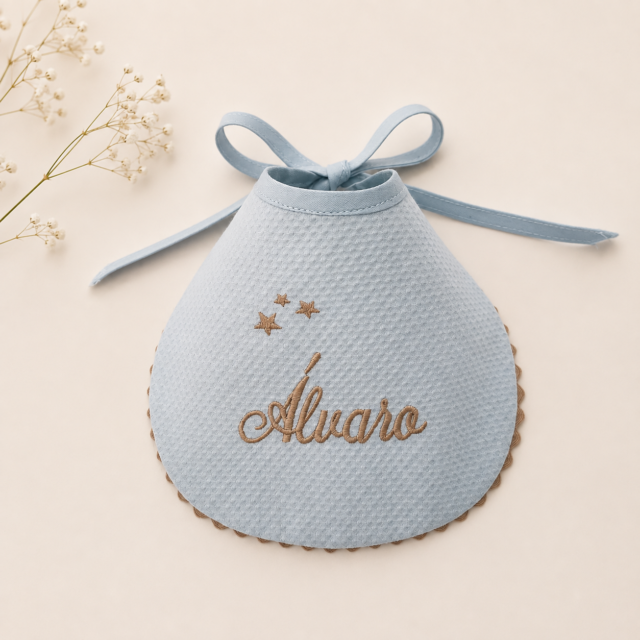 Babero en Piqué Azul & Beige Personalizable
