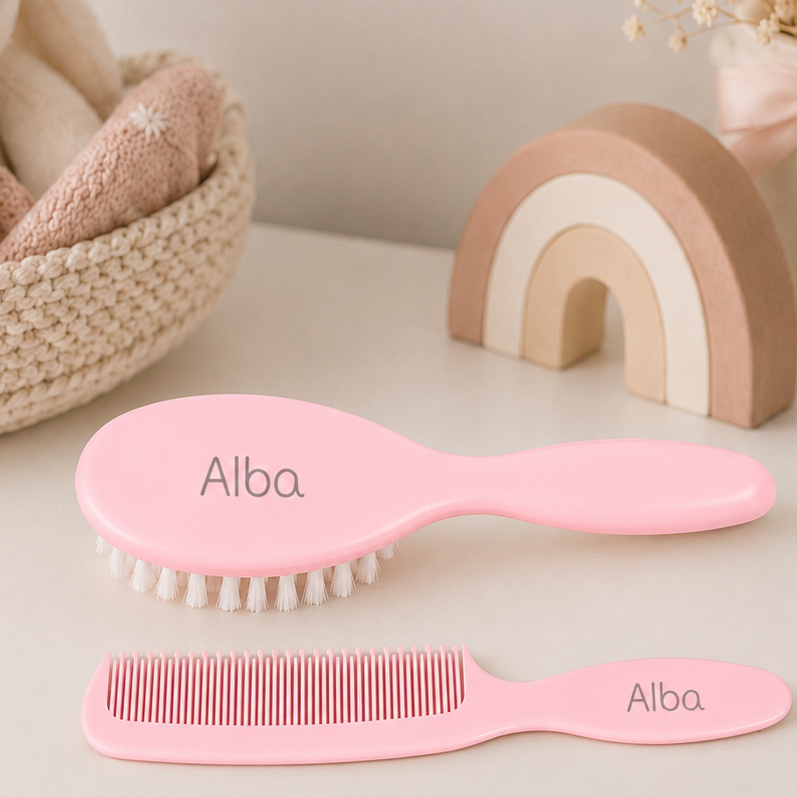 Set de Cepillo y Peine Personalizados MinQui Rosa