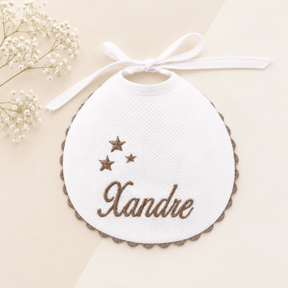Babero en Piqué Blancol & Beige Personalizable