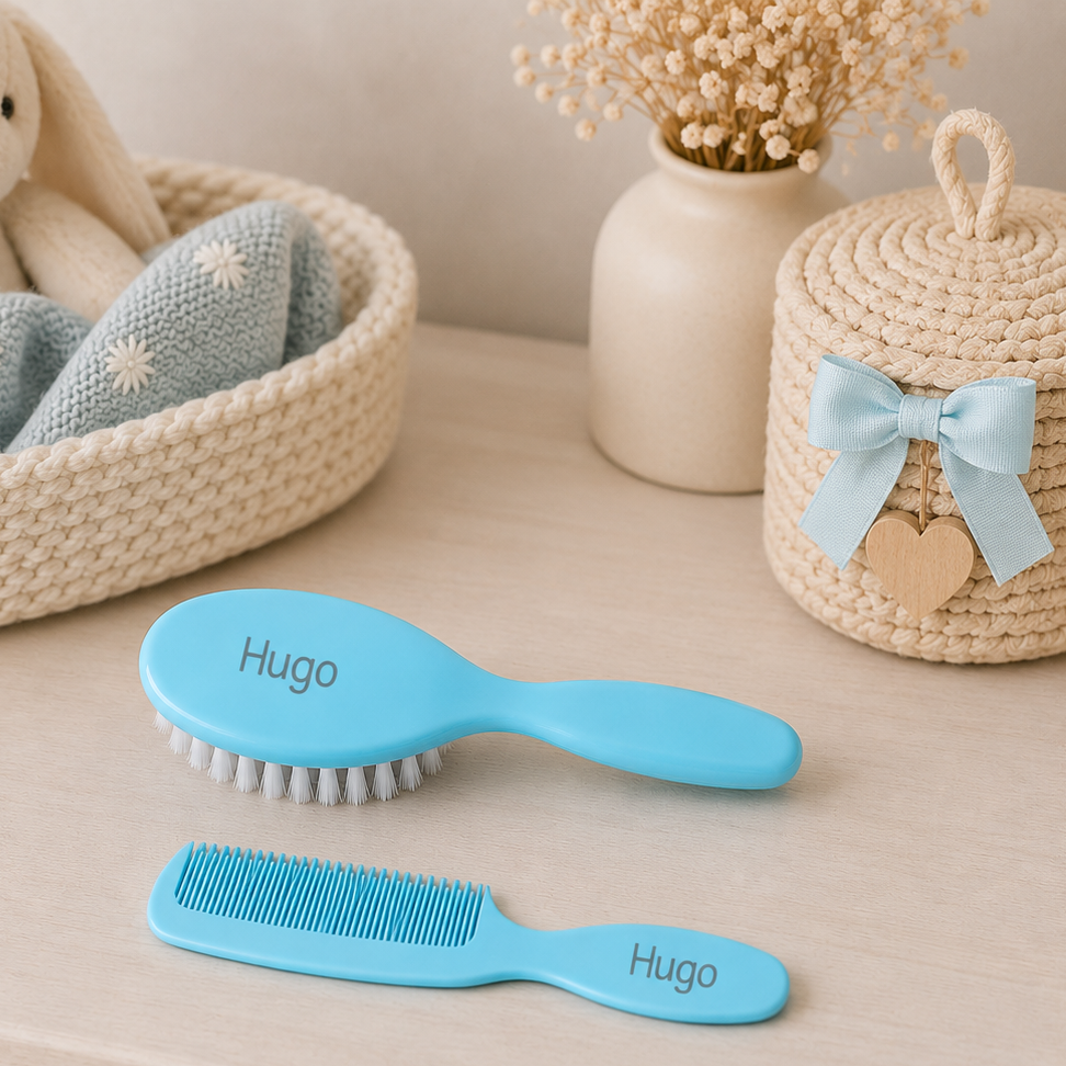 Set de Cepillo y Peine Personalizados MinQui Azul